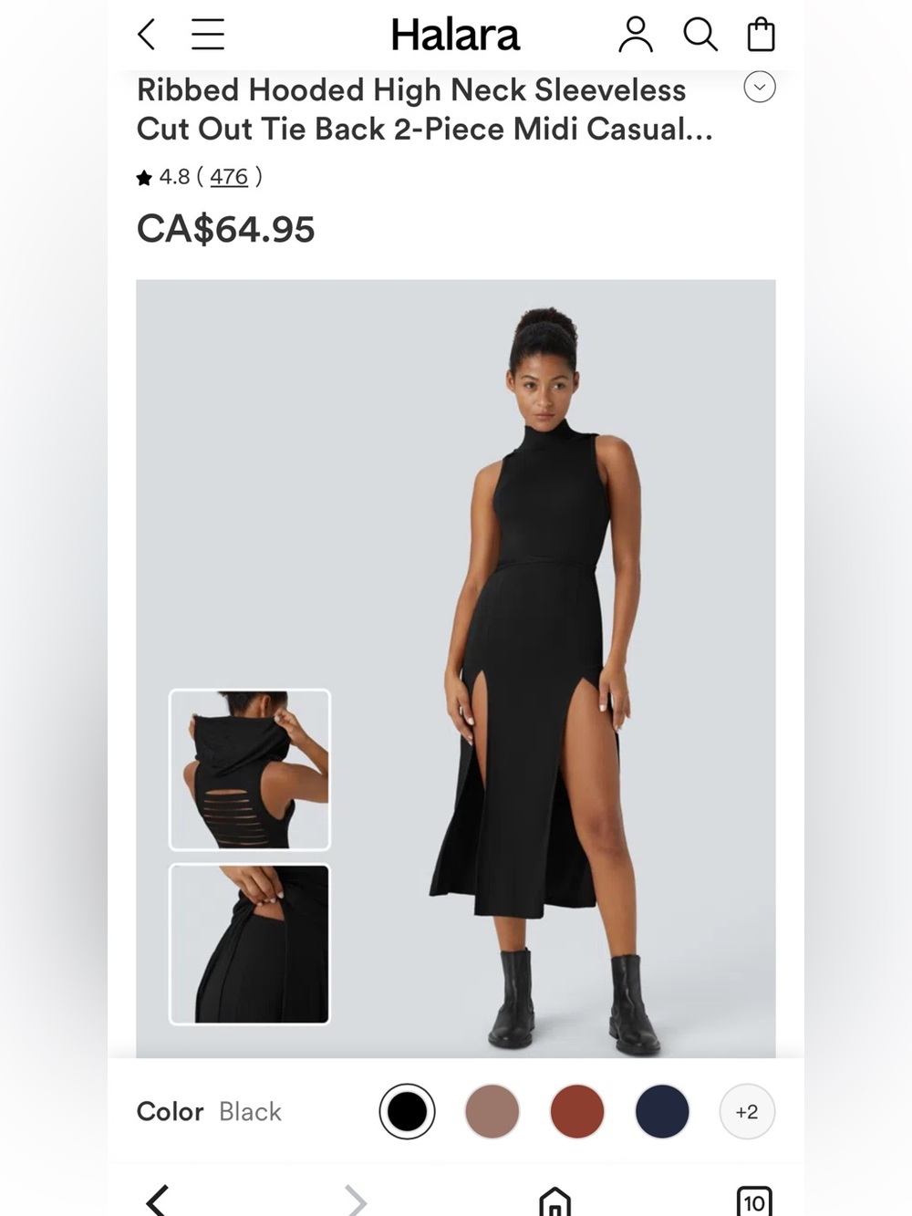 HALARA, the ribbed hooded high neck sleeveless cut out tie back dress!